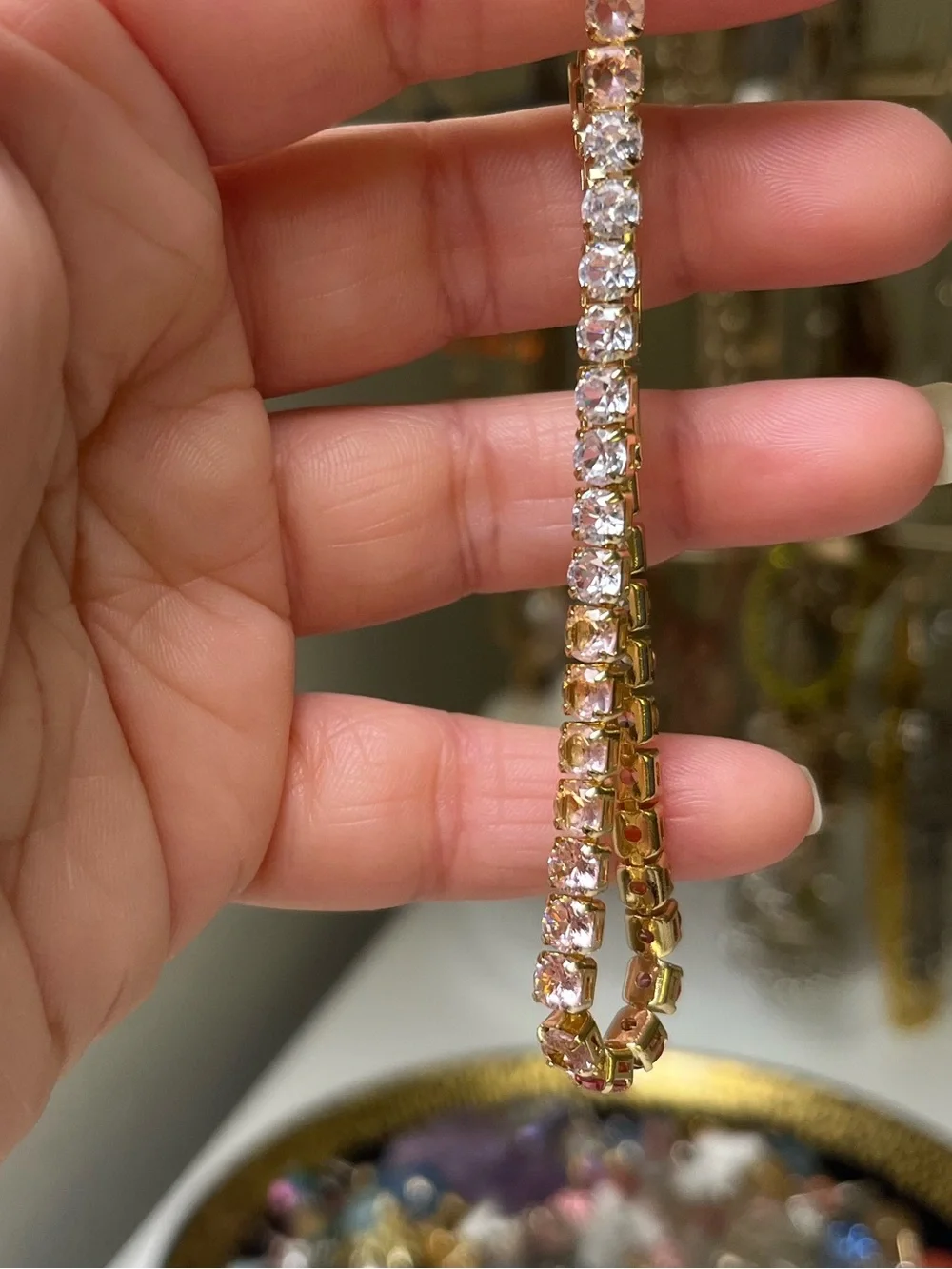 Cubic Zirconia Pink Ombré Gold Tone Tennis Bracelet